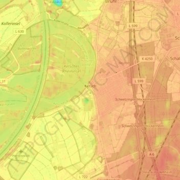 Mapa topográfico Ketsch, altitud, relieve