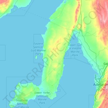 Mapa topográfico Yorke Peninsula, altitud, relieve