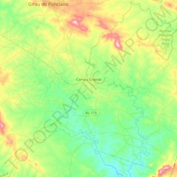Mapa topográfico Campo Grande, altitud, relieve
