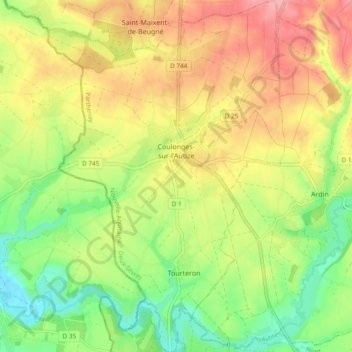 Mapa topográfico Coulonges-sur-l'Autize, altitud, relieve