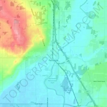 Mapa topográfico Ferndale, altitud, relieve