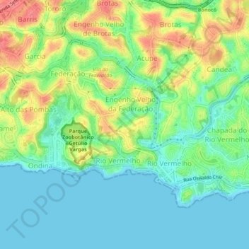 Mapa topográfico Rio Vermelho, altitud, relieve