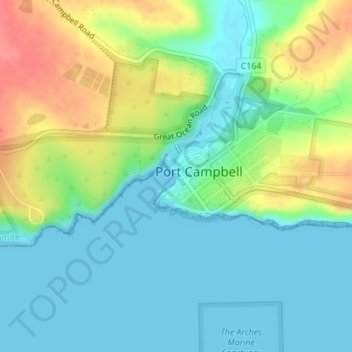 Mapa topográfico Port Campbell Coastal Reserve, altitud, relieve