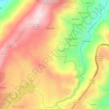 Mapa topográfico Magueija, altitud, relieve