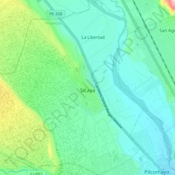 Mapa topográfico Sicaya, altitud, relieve