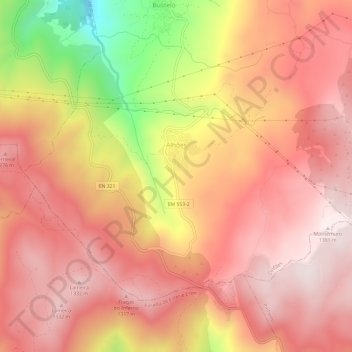 Mapa topográfico Alhões, altitud, relieve