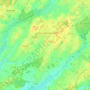Mapa topográfico Lindern (Oldenburg), altitud, relieve