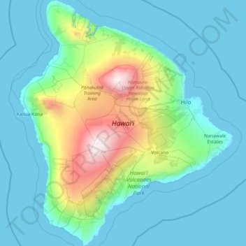 Mapa topográfico Hawaii, altitud, relieve