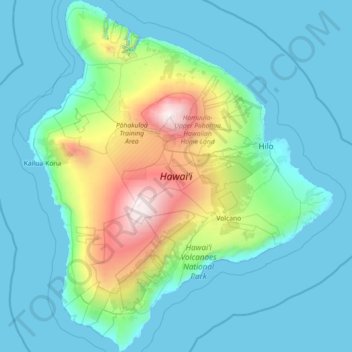 Mapa topográfico Hawaii, altitud, relieve