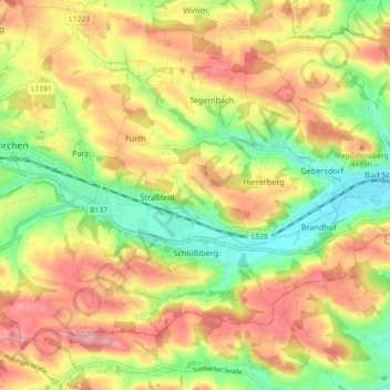 Mapa topográfico Schlüßlberg, altitud, relieve