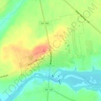 Mapa topográfico Village of Dexter, altitud, relieve