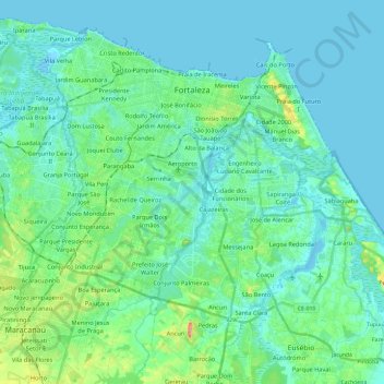 Mapa topográfico Fortaleza, altitud, relieve