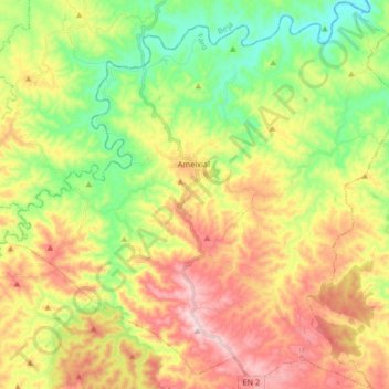 Mapa topográfico Ameixial, altitud, relieve