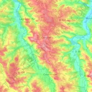 Mapa topográfico Gondrin, altitud, relieve