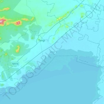 Mapa topográfico Tangi, altitud, relieve