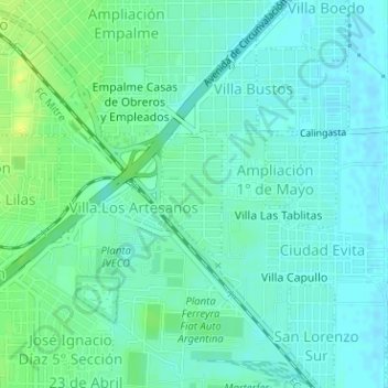 Mapa topográfico Deán Funes, altitud, relieve