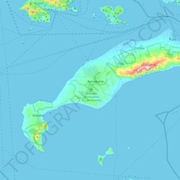 Mapa topográfico Kos Regional Unit, altitud, relieve