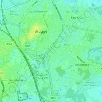 Mapa topográfico Gent-Brugge, altitud, relieve