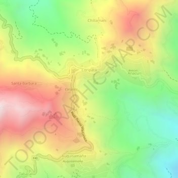 Mapa topográfico Coripata, altitud, relieve
