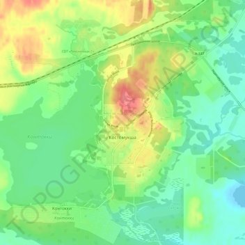 Mapa topográfico Костомукша, altitud, relieve