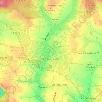 Mapa topográfico Großaspach, altitud, relieve