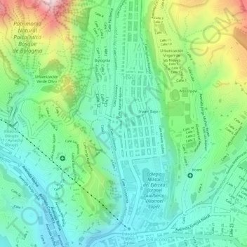 Mapa topográfico Plaza Triangular, altitud, relieve