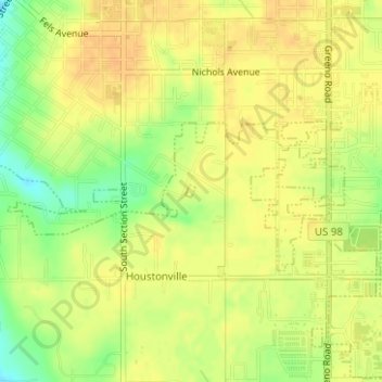 Mapa topográfico Fairhope, altitud, relieve