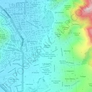 Mapa topográfico Plaza 10 de Febrero, altitud, relieve
