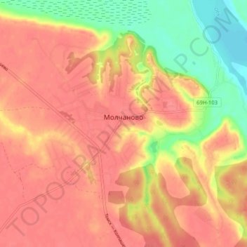 Mapa topográfico Молчаново, altitud, relieve