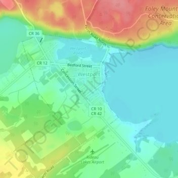 Mapa topográfico Westport, altitud, relieve