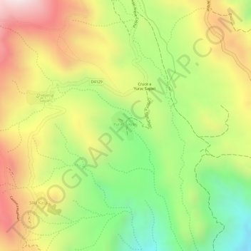 Mapa topográfico Yurac Sayari, altitud, relieve