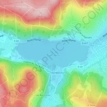 Mapa topográfico Lac de Gérardmer, altitud, relieve