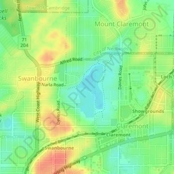 Mapa topográfico Swanbourne, altitud, relieve