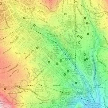 Mapa topográfico Plaza Bolivia, altitud, relieve