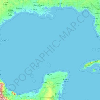 Mapa topográfico Golfo de México, altitud, relieve