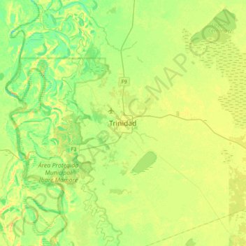Mapa topográfico Trinidad, altitud, relieve