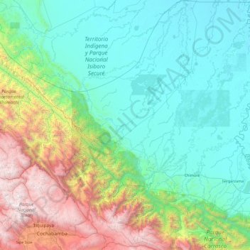 Mapa topográfico Chapare, altitud, relieve