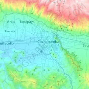 Mapa topográfico Cochabamba, altitud, relieve