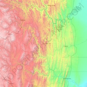 Mapa topográfico Chuquisaca, altitud, relieve